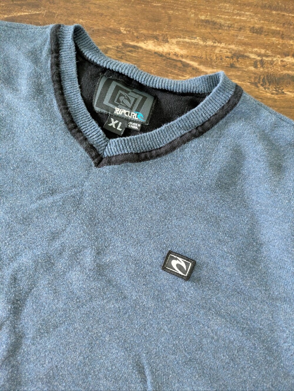 Rip Curl Men's Slate Blue V-Neck Sweater with Black Trim